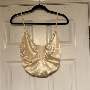 Elegant Cream Satin Ruched Top Size Large Tic Toc